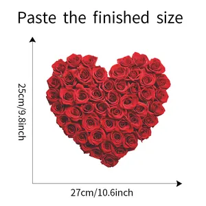 Tableau des tailles détaillé pour l'autocollant WC rose en cœur montrant 25 cm sur 27 cm