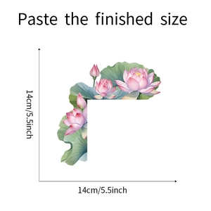 Detailed size chart showing 14cm dimensions for Chinese lotus wall corner sticker