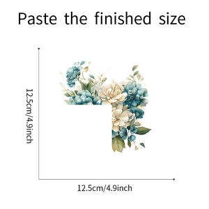 Detailed size specifications of blue hydrangea and yellow rose corner wall stickers