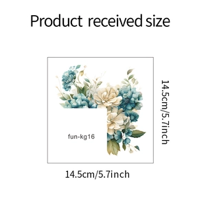 Detailed size chart showing 14.5cm dimensions for blue floral light switch wall stickers