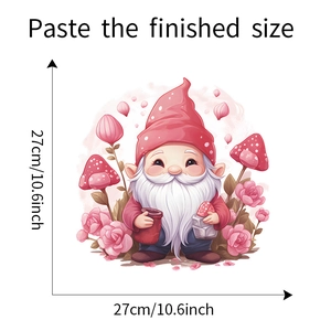 Detailed view of Gnome Valentine's wall sticker with roses and mushrooms, size 27x27cm