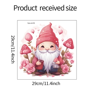 Gnome with red polka dot hat and pink roses waterproof sticker size dimensions 29cm