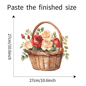 Detailed dimensions of 27cm romantic rose basket floral wall decal for bathroom decor