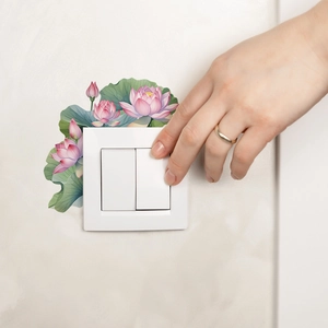 Elegant Chinese lotus wall stickers for light switch decoration in bedroom or living room