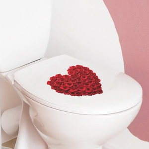 Sticker pour couvercle de WC en forme de cœur avec roses rouges pour déco de salle de bain