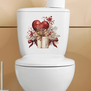 Festive 3D red heart and gift box toilet wall sticker for bathroom decoration