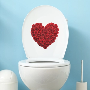 Sticker romantique en forme de cœur de roses rouges pour abattant de WC salle de bain