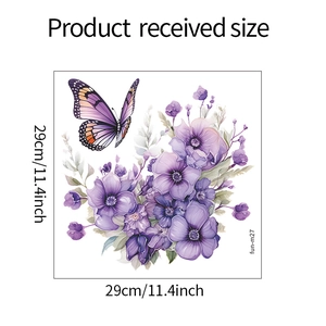 Detail von violetten Mohnblumen und Schmetterlingen als Wandsticker für das Bad