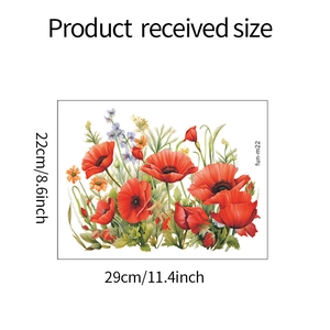 Detailed sheet of poppy flower wall stickers with dimensions 22cm by 29cm for home decor