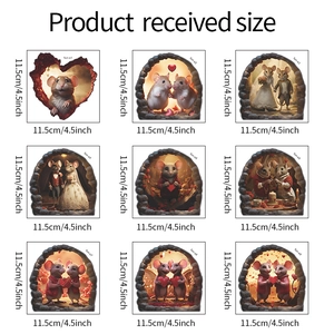 Set of 9 3D cartoon mouse hole wall decals showing various cute domestic life scenes