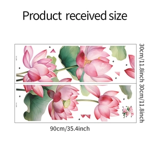 Détails des stickers muraux style chinois avec lotus rose et feuilles vertes sur fond blanc