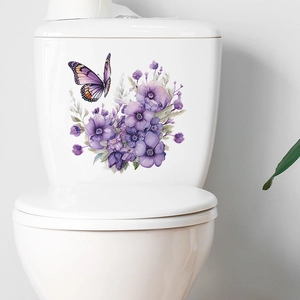 Lila Blumen und Schmetterling Aufkleber für die Dekoration von WC-Sitzen im Bad