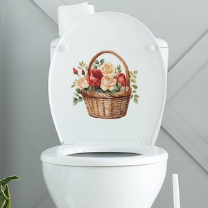 Romantic rose flower basket wall sticker for toilet seat bathroom home decoration