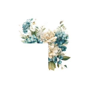 Elegant blue and cream floral wall sticker with gold leaves in watercolor style