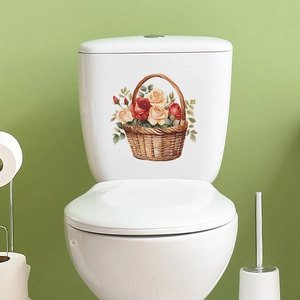 Romantic rose basket toilet lid sticker for home bathroom decoration