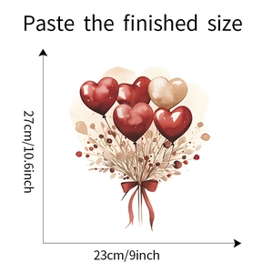 Adesivo murale palloncini a cuore acquerello con fiocco, dimensioni prodotto 27x23 cm