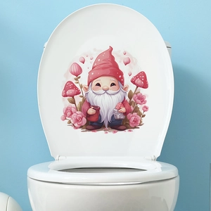 Valentine's Day Gnome Rose Flower Toilet Lid Decal Waterproof PVC Decorative Bathroom Wall Sticker For Home Holiday Decor