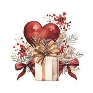 Watercolor heart toilet sticker with gift box and botanical decor for Valentines Day