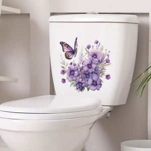 Selbstklebende violette Blumen und Schmetterling Aufkleber für Bad- und Toilettendekor