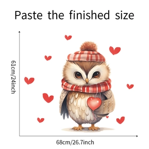 Cartoon owl wall sticker with red hearts and dimensions of 61cm by 68cm