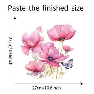 Détail du sticker mural narcisse rose montrant les dimensions 27x27cm et l'art floral
