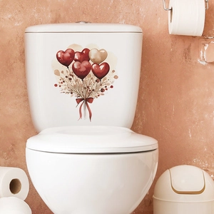 Adesivi impermeabili per WC con palloncini a cuore rosso e beige per l'arredo del bagno