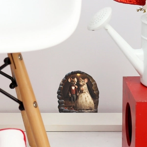 3D cartoon mice wedding wall sticker with bride and groom mice on white home wall