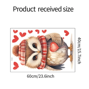 Detailed sheet dimensions showing 40x60cm size for cartoon owl heart wall stickers