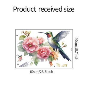 Detailansicht der Wandtattoo mit Kolibri und pinken Blumen inklusive 60x40cm Maßen