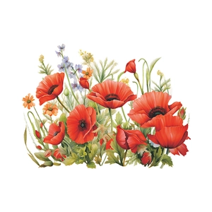 Vibrant floral toilet sticker featuring red poppies and blue daisies for bathroom decoration