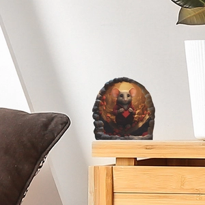 3D mouse hole wall sticker featuring a cute mouse in a red hoodie holding a heart shape