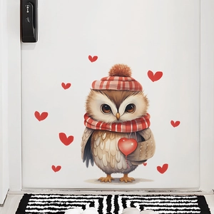 Cartoon owl wall sticker with heart balloon for Valentine's Day home decoration