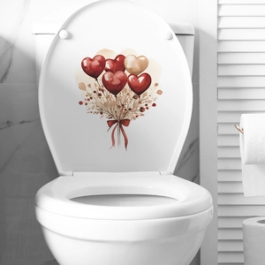 Adesivo per WC con Palloncini a Cuore di San Valentino Bouquet di Fiori Decalcomania per Bagno Autoadesivo Romantico in PVC Decorativo