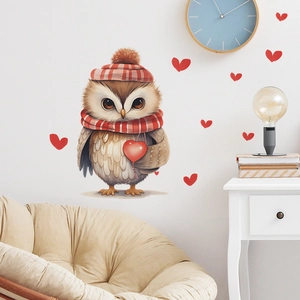 Valentine Day Cartoon Owl Red Heart Wall Sticker For Bedroom Living Room Fridge Decor PVC Animal Pattern Home Decoration