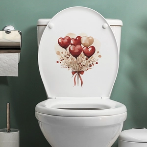 Adesivi murali romantici con palloncini a cuore e fiocco su coperchio WC in ceramica