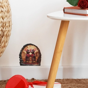3D cartoon mouse hole wall sticker with mice holding red hearts for home DIY decor