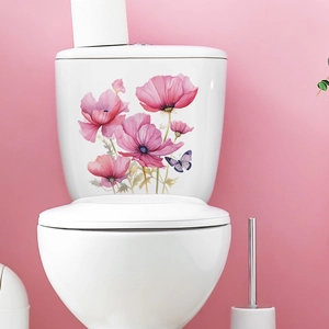 Stickers autocollants imperméables en PVC pour réservoir de WC, fleurs et papillons