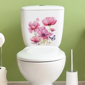Stickers de toilette narcisse rose et papillon pour décoration murale de maison