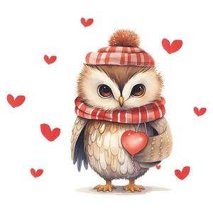 Cartoon owl wall sticker with heart and winter hat for Valentine bedroom decoration