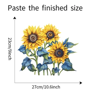 Detailed dimension guide for sunflower floral wall sticker showing 23x27cm measurements