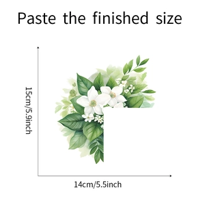 Detailed dimension guide of green leaf and white flower wall sticker showing 5.9x5.5 inch size