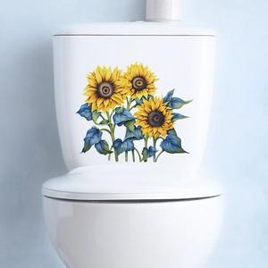 Painted Sunflower Toilet Sticker Waterproof PVC Self-Adhesive Bathroom Wall Sticker Floral Toilet Seat Cover Decor