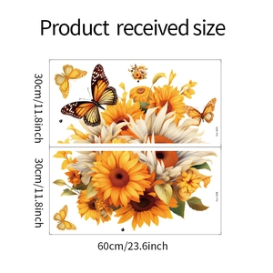 Detail view showing two 30x60cm PVC wall stickers with sunflower and butterfly prints