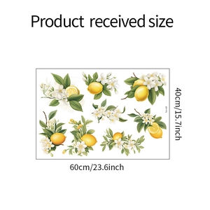Detail of DIY lemon and green leaves wall stickers set measuring 60x40cm for home decor