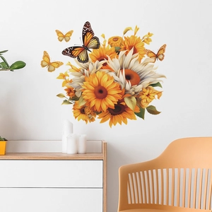 Vibrant sunflower and butterfly wall decals set for cozy living room home decoration