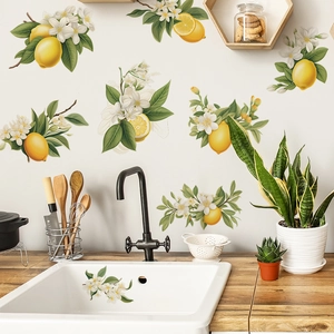 Fresh lemon and green leaves wall decals for kitchen and living room decoration