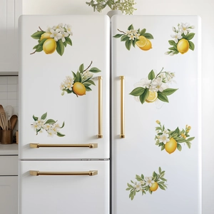 Fresh lemon and green leaf self-adhesive wall stickers for kitchen refrigerator decoration