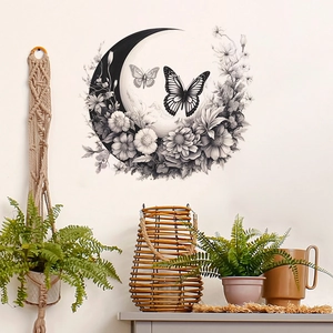 Stickers Muraux Couronne De Lune Floral Papillon PVC Monochrome Croquis Décalcomanie Pour Chambre Salon Décoration Murale Maison