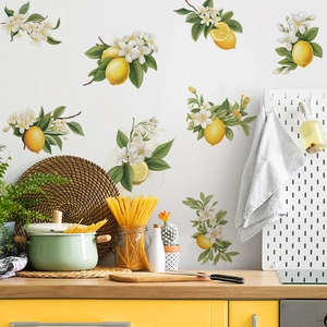 Lemon Flower PVC Wall Sticker Fresh Green Leaf Self-Adhesive Decal For Kitchen Living Room Home Decor DIY Art Mural
