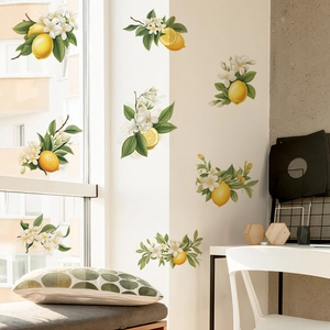 Fresh lemon and green leaf wall stickers for modern kitchen and living room decor